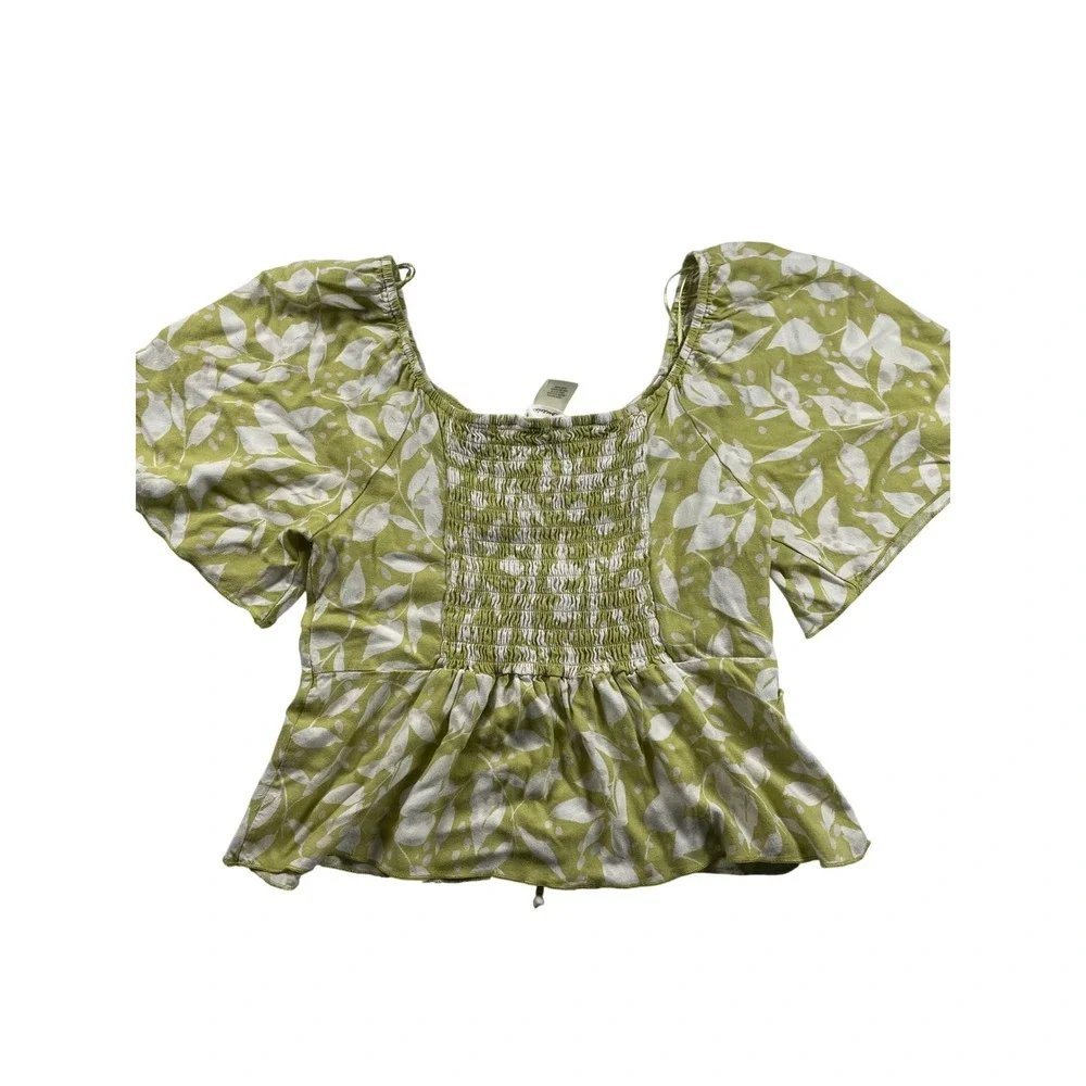 Urban Romantics Green Boho Fairy Smocked Peplum Top Square Neck Flutter sleeve - Picture 5 of 6